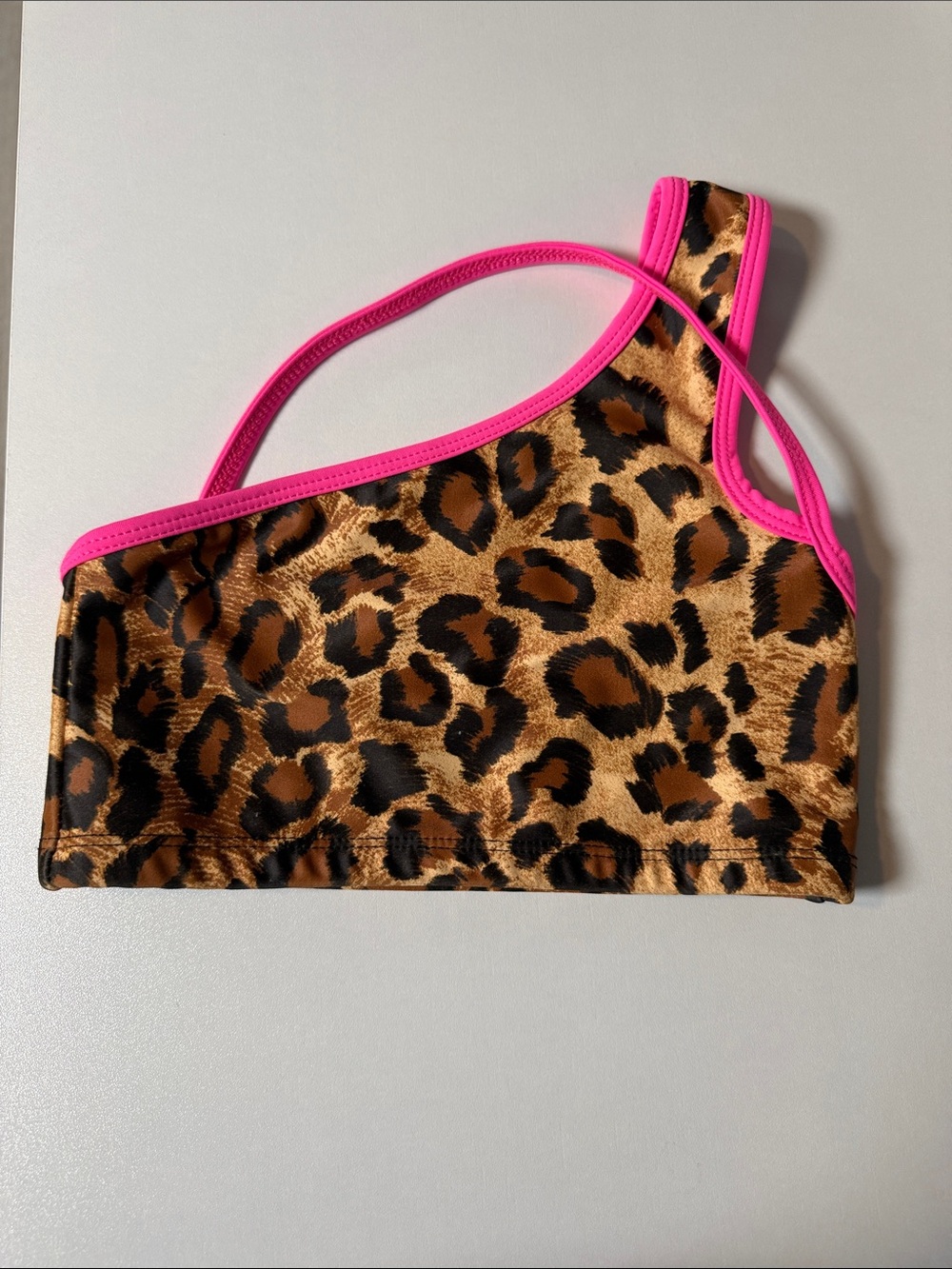 Tiger Friday Leopard Print One-Shoulder Top with Hot Pink Trim